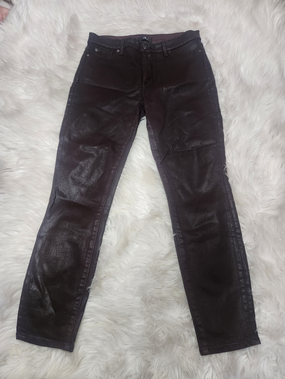 7 For All Mankind High Waist Ankle Gwenevere Jeans Size 30 NWOT Dark Brown Shiny